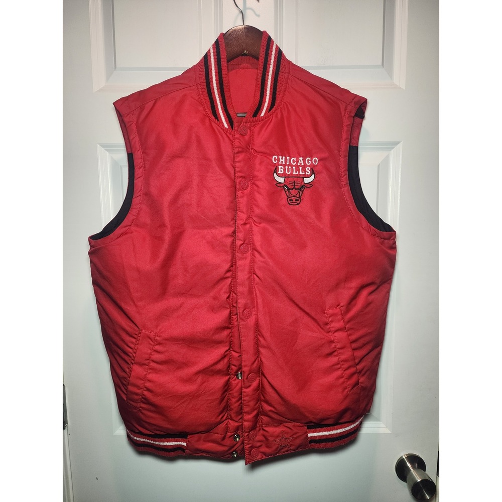 Vintage 90s Chicago Bulls JH Design Reversible Puffer Vest Red Black Mens M NBA